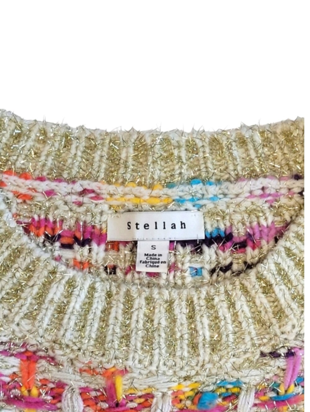 Anthropologie Stellah Sweater Myla Sparkled Metallic Multicolor Knit Small - Picture 6 of 11